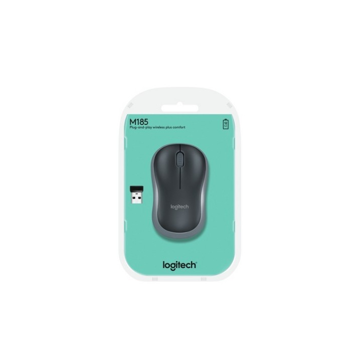 Logitech Wireless Mouse M185 - Colore nero con inserti grigio (Swift Grey) - Tec (910-002235)