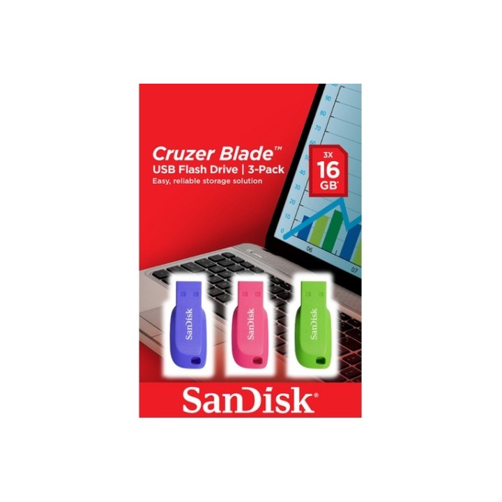 SanDisk Cruzer Blade - Chiavetta USB - 16 GB - USB 2.0 - blu, verde, rosa (pacch (SDCZ50C-016G-B46T)