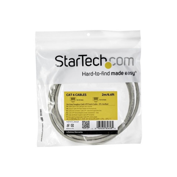 StarTech.com 2m CAT6 Ethernet Cable, 10 Gigabit Snagless RJ45 650MHz 100W PoE Pa (N6PATC2MGR)
