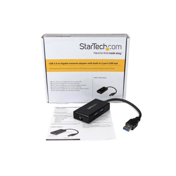 Startech Hub USB 3.0 a due porte con Ethernet - Adattatore di rete RJ45 Gigabit (USB31000S2H)