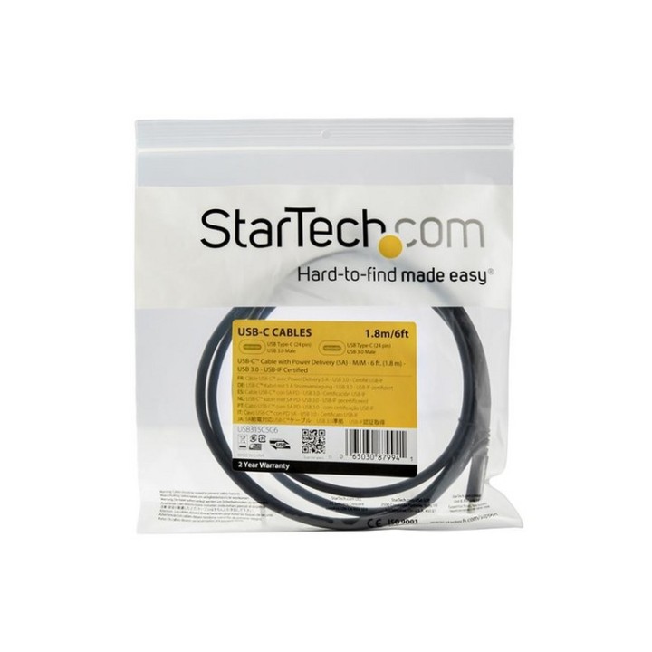StarTech Cavo USB-C a USB-C da 1.8 m - PD 100W 5A - USB3.0 (5Gbps) - Conforme US