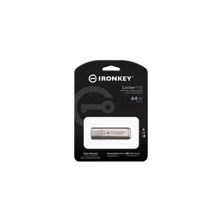 Kingston IronKey Locker+ 50 - Chiavetta USB - crittografato - 64 GB - USB 3.2 Ge